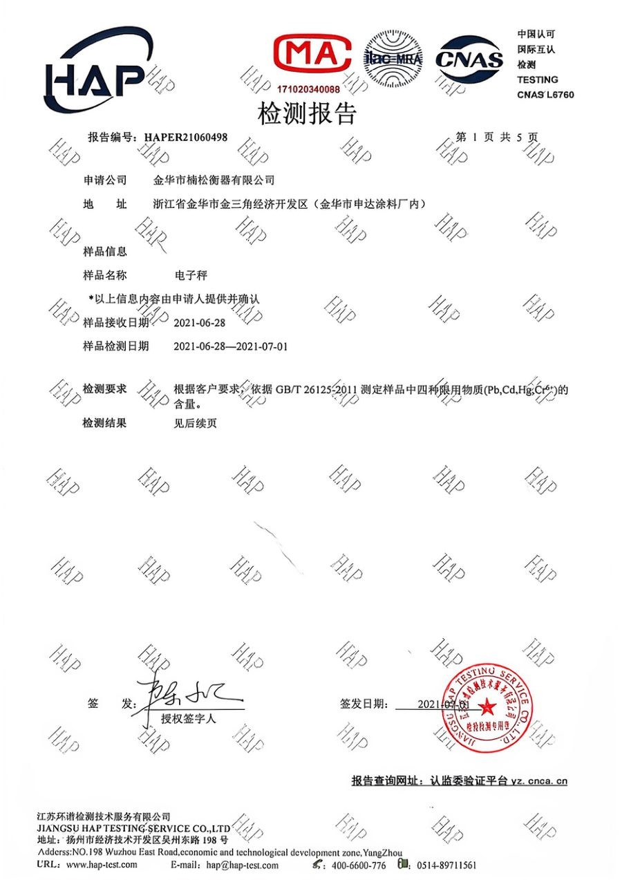 电子秤重金属检测报告（GB/T 26125）（第2页）